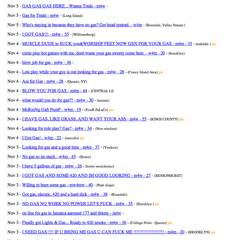 Illustration for article titled Craigslist-ers Trading Sex for Gas Amid Post-Sandy Fuel Crisis